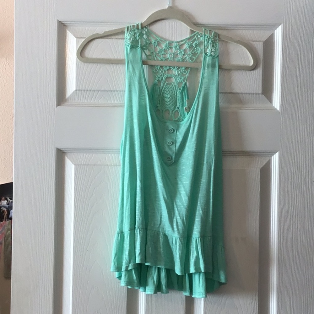 Aqua tank top with decorative back
